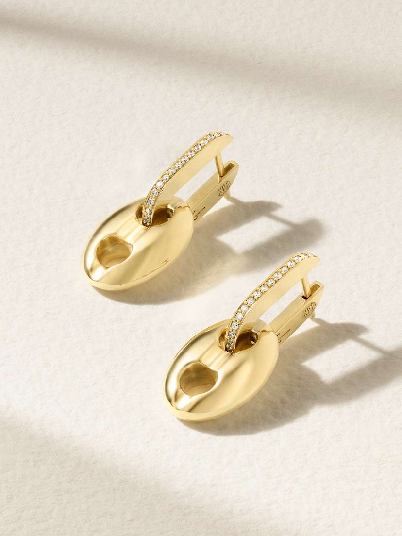 Jenna Blake Mini Gold Mariner Link 18-karat Gold Diamond Earrings