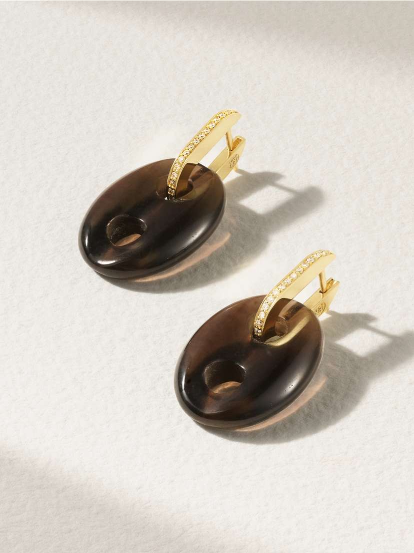 Jenna Blake Stone Mariner Link 18-karat Gold, Onyx And Diamond Hoop Earrings