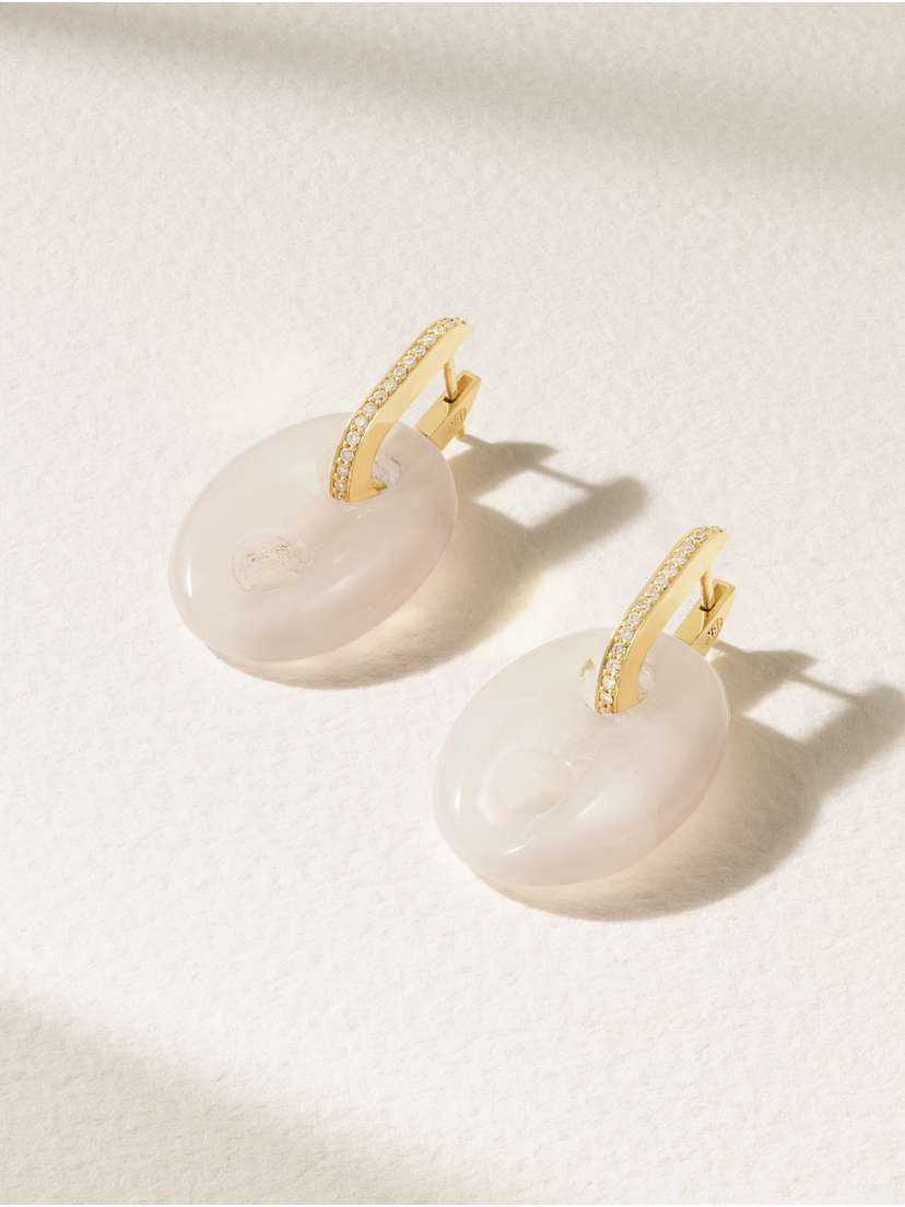 Jenna Blake Stone Mariner Link 18-karat Gold, Rose Quartz And Diamond Hoop Earrings