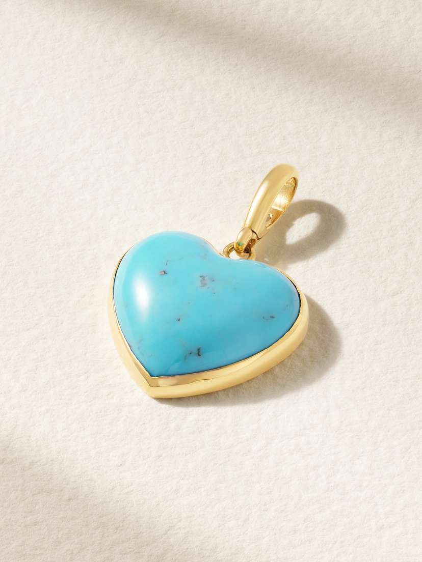 Jenna Blake Carved Heart 18-karat Gold Turquoise Pendant