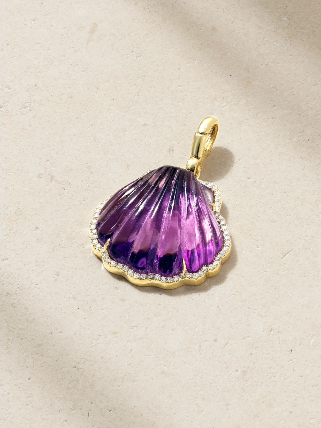 Jenna Blake Shell 18-karat Gold, Amethyst And Diamond Pendant In Purple
