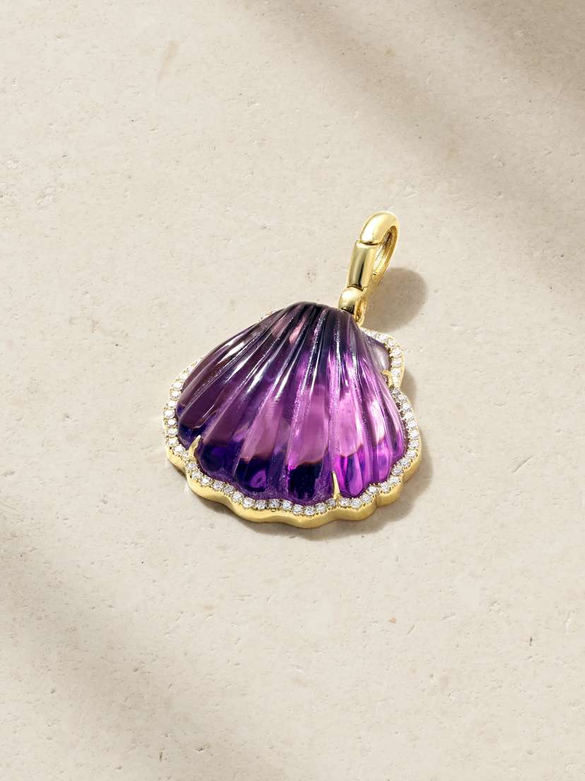 Jenna Blake Shell 18-karat Gold, Amethyst And Diamond Pendant
