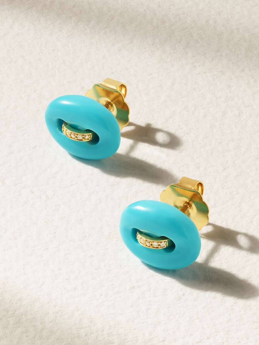 Jenna Blake Mariner 18-karat Gold, Turquoise And Diamond Earrings