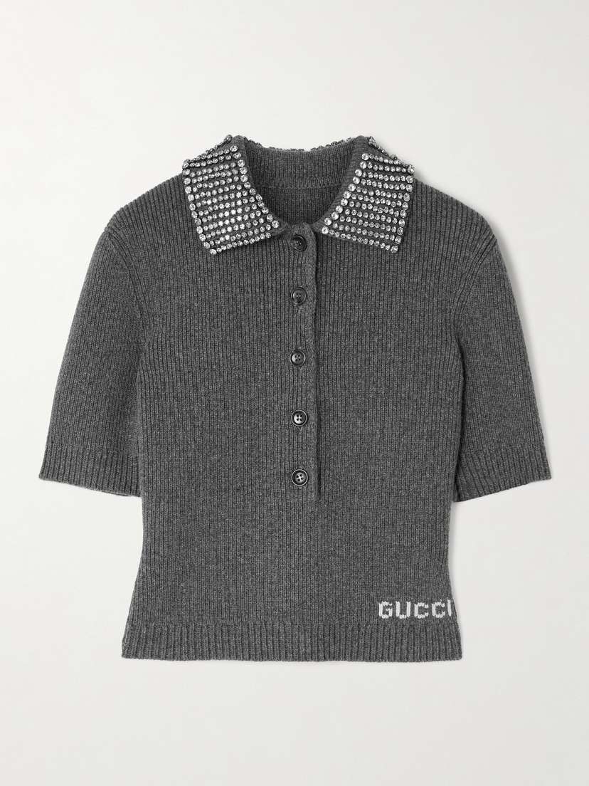 Gucci Crysta-embeished ogo-jacquard Ribbed Woo Poo Shirt
