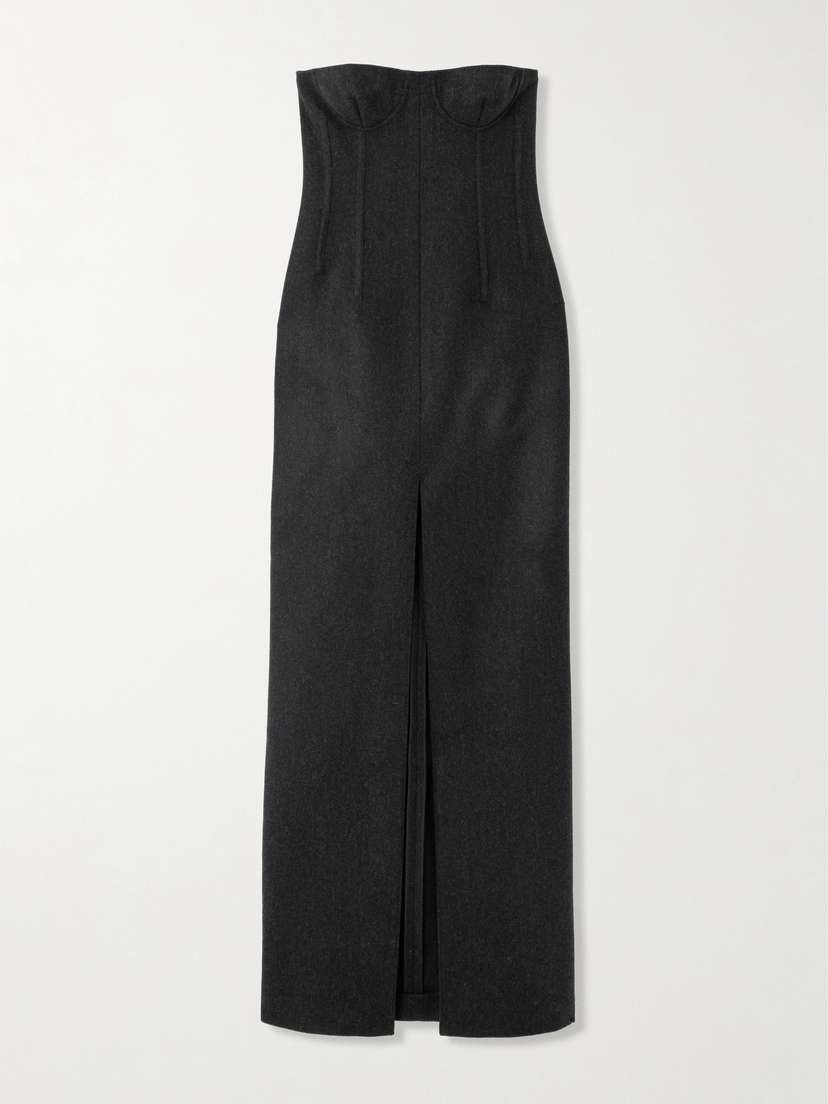 Gucci Strapless Paneled Wool Maxi Dress