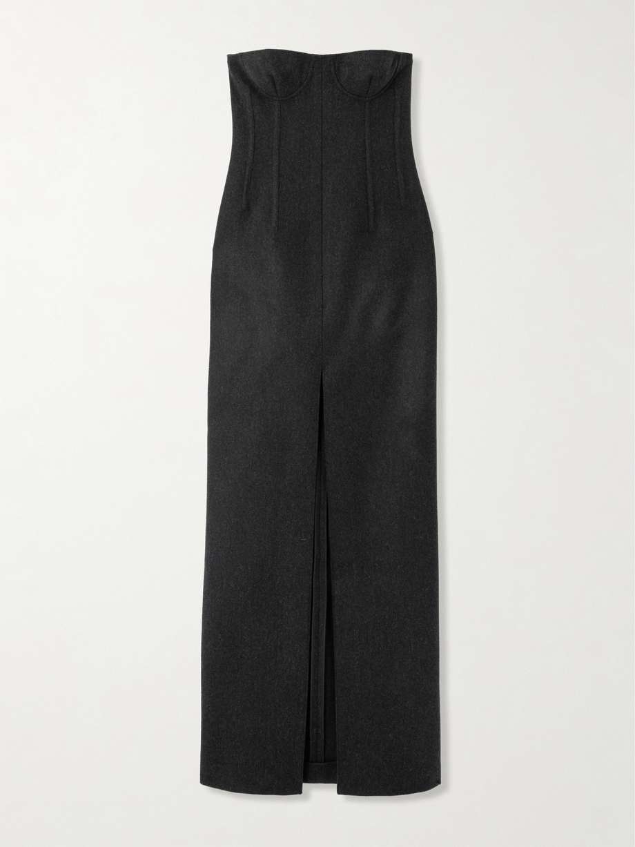strapless paneled wool maxi dress