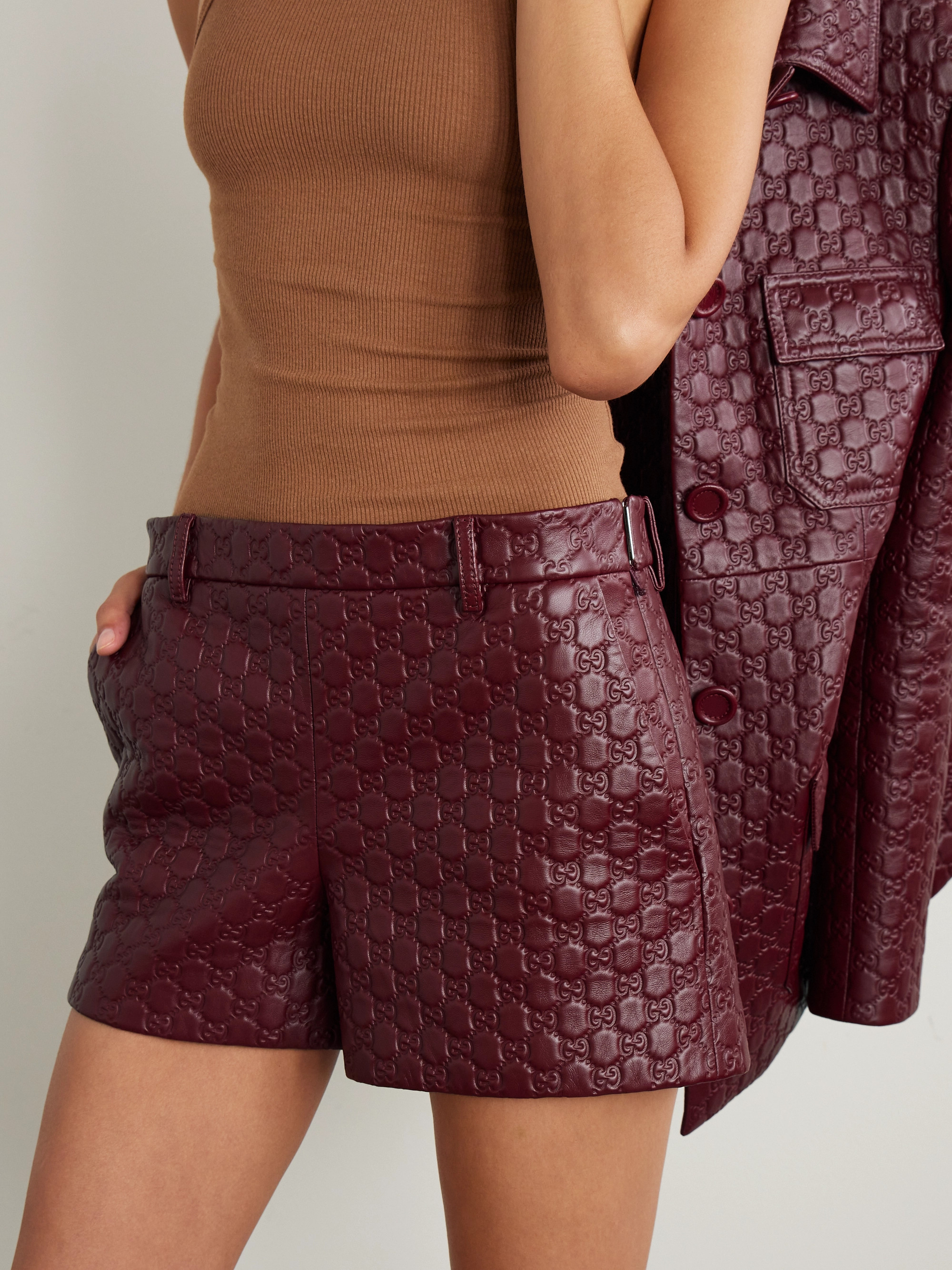 Gucci Logo-debossed leather shorts