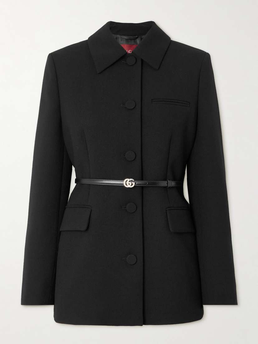 Gucci Belted Leather-trimmed Wool Jacket