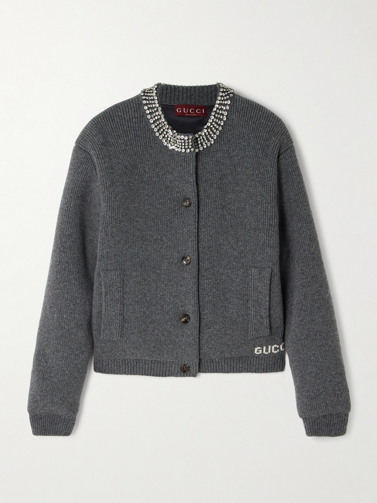 Gucci Lined Ribbed Wool Knitted Cardigan In Black
