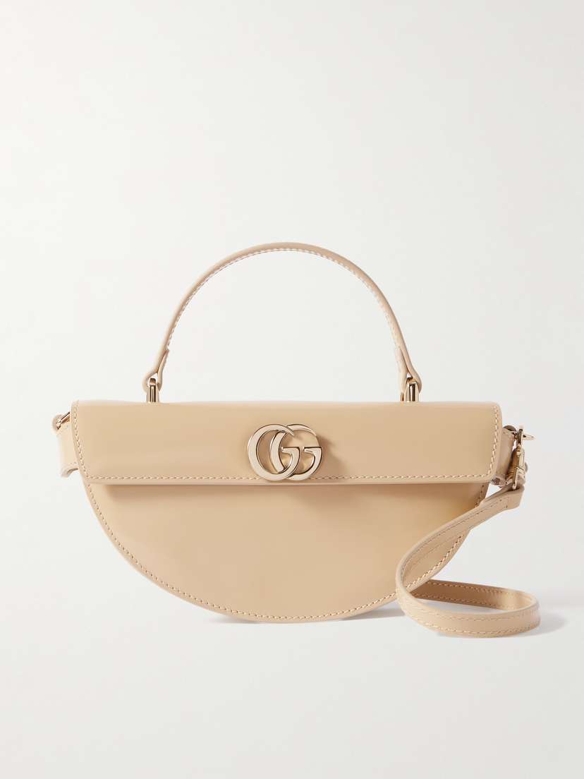 Gucci Half Moon Glossed-leather Shoulder Bag
