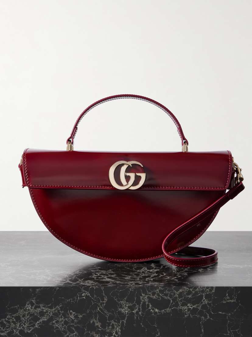 Gucci Half Moon Glossed-leather Shoulder Bag