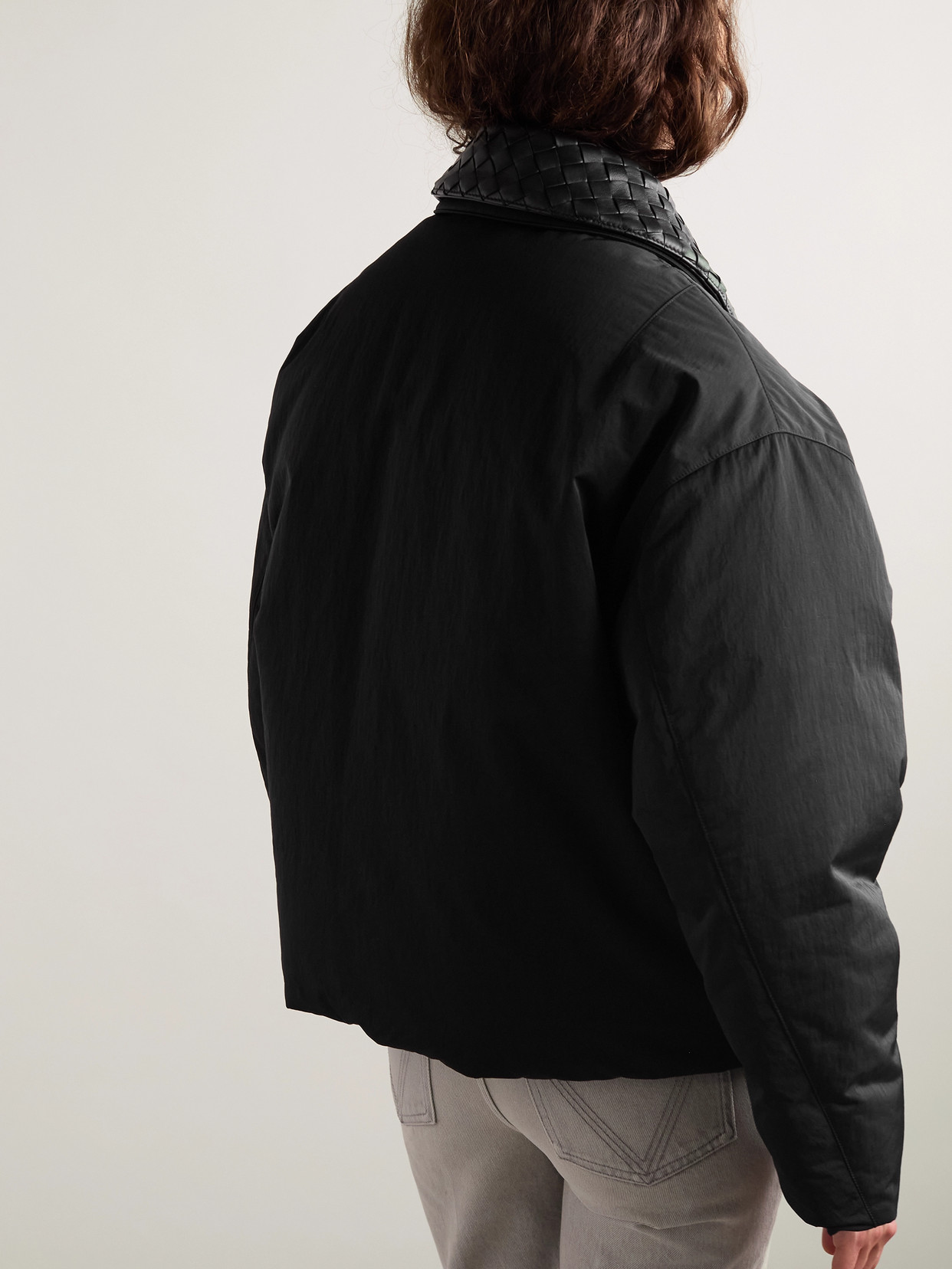 BOTTEGA VENETA INTRECCIATO LEATHER-TRIMMED SHELL DOWN JACKET