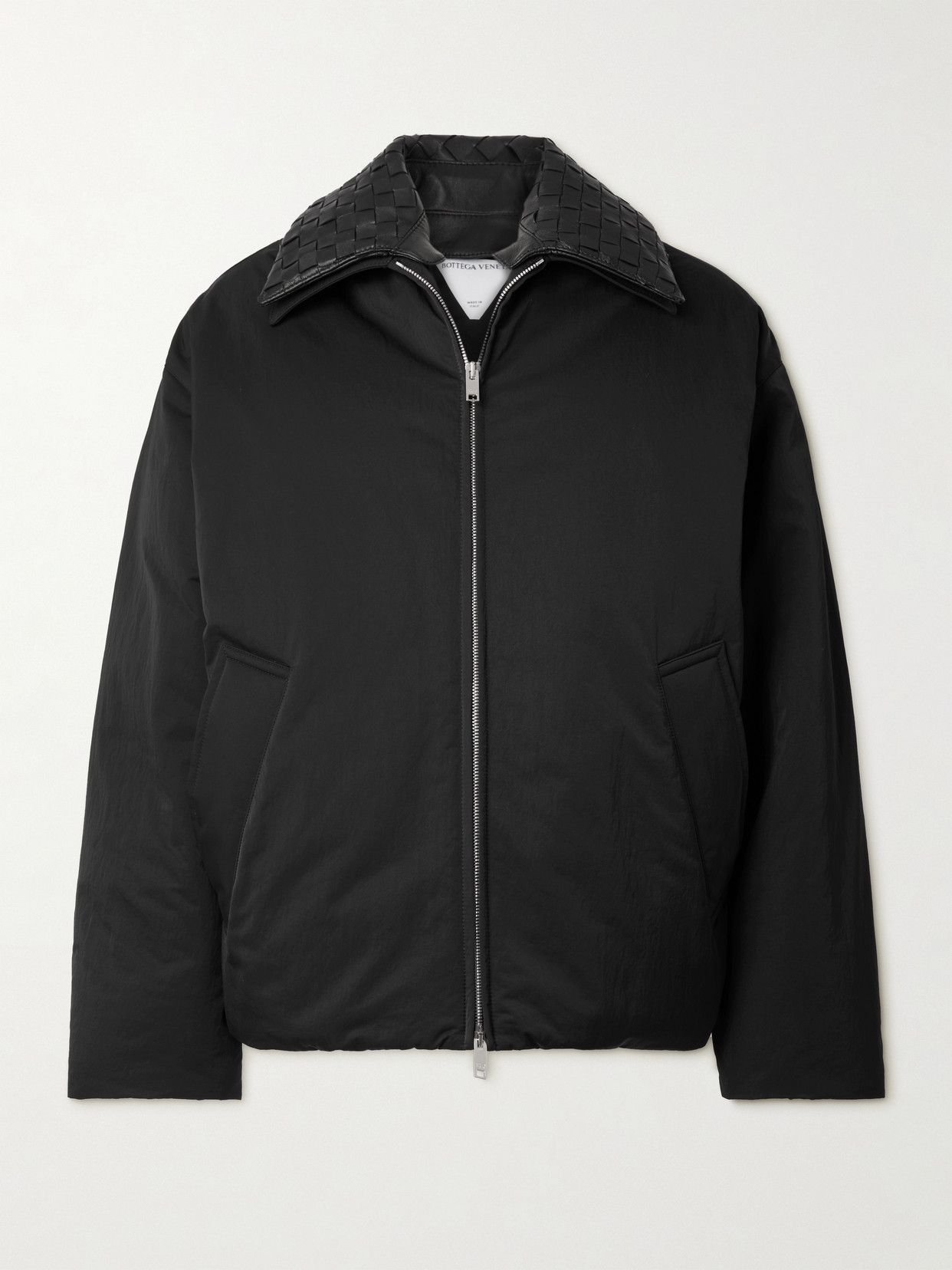 BOTTEGA VENETA INTRECCIATO LEATHER-TRIMMED SHELL DOWN JACKET