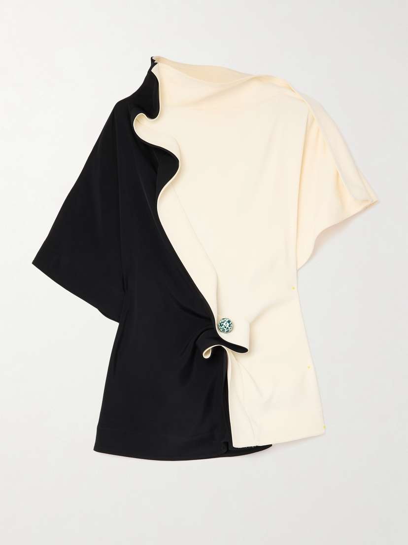 Bottega Veneta Embellished Ruffled Draped Two-tone Crepe Top