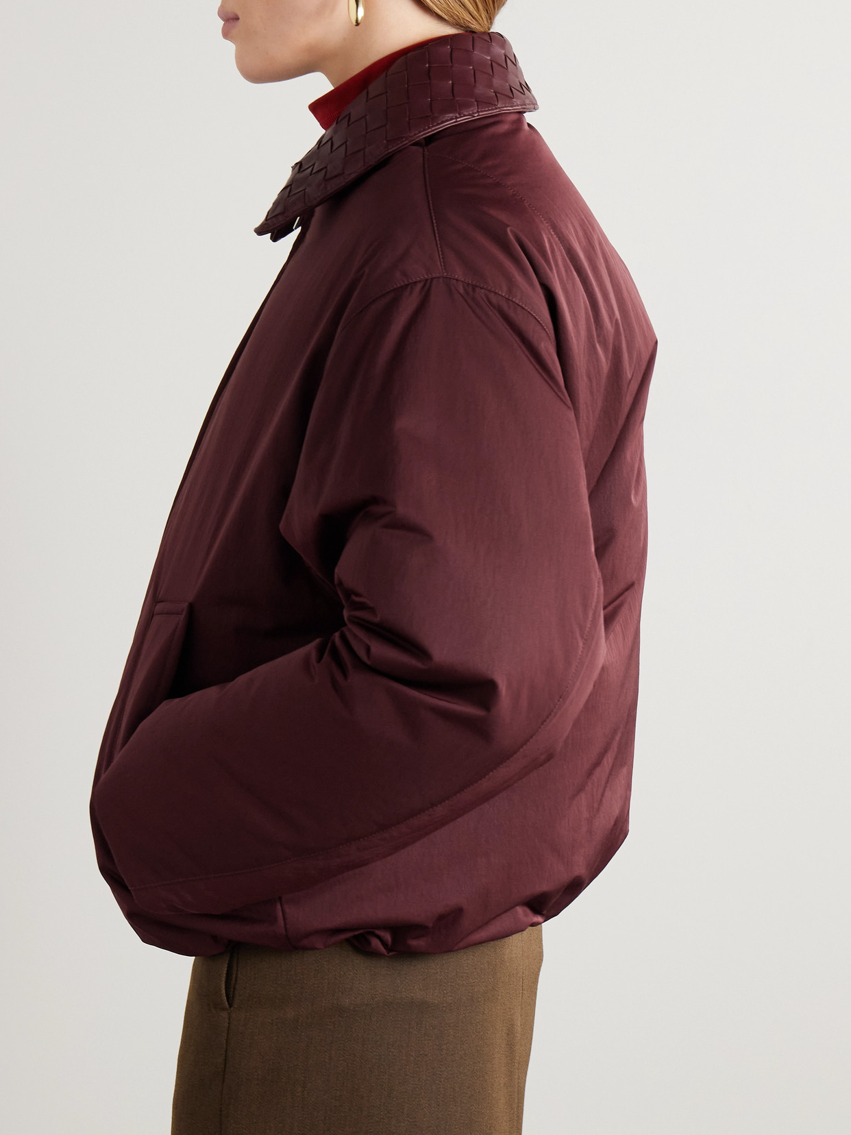 BOTTEGA VENETA INTRECCIATO LEATHER-TRIMMED SHELL DOWN JACKET