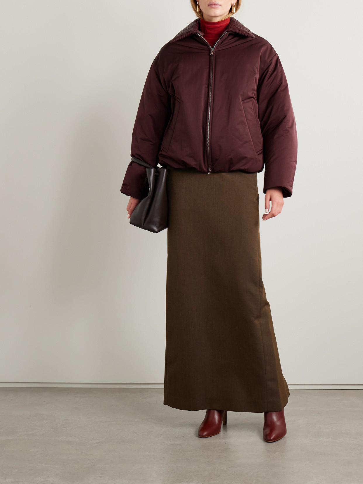 BOTTEGA VENETA INTRECCIATO LEATHER-TRIMMED SHELL DOWN JACKET
