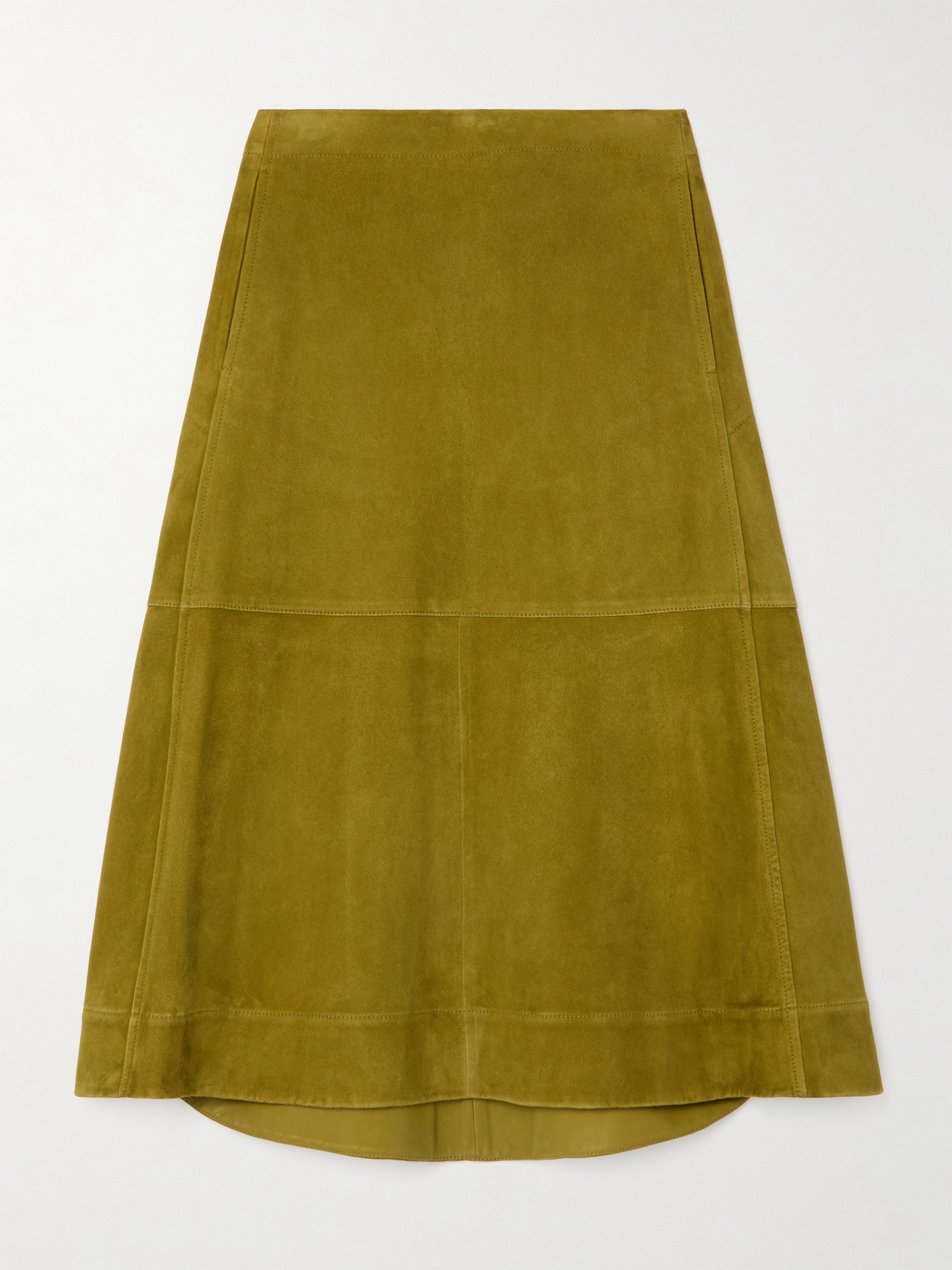 Bottega Veneta Pleated paneled suede midi skirt