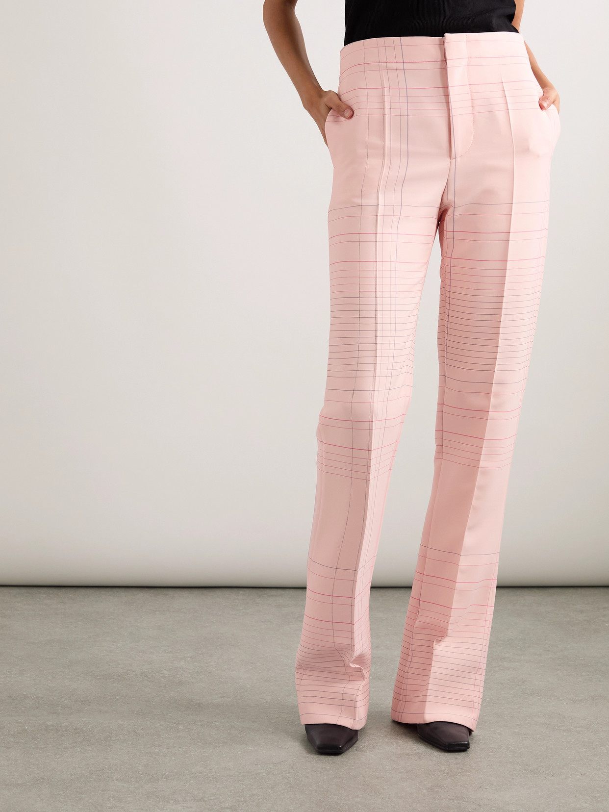 BOTTEGA VENETA CHECKED CREPE STRAIGHT-LEG PANTS