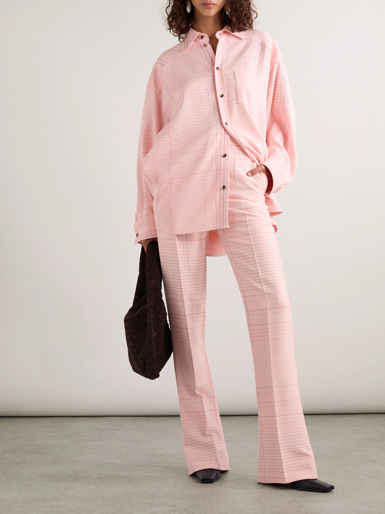 BOTTEGA VENETA CHECKED CREPE STRAIGHT-LEG PANTS
