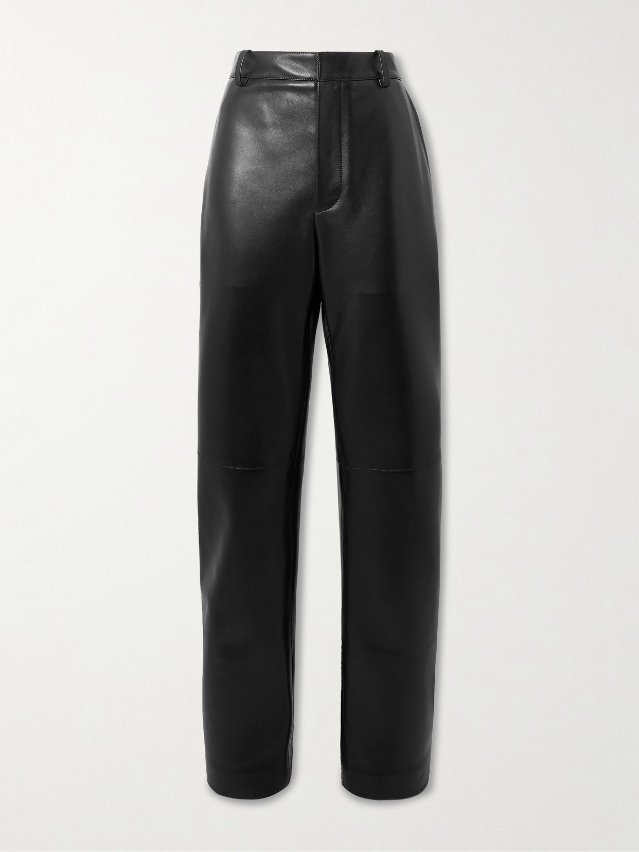 Bottega Veneta Mid-rise Leather Barrel-leg Pants In Black