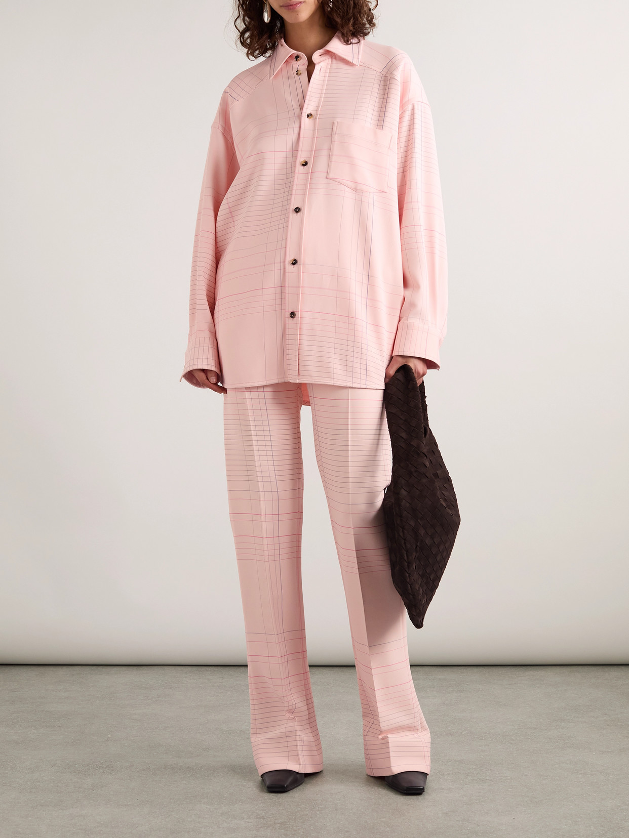 Bottega Veneta Striped Stretch-crepe Shirt In Pink