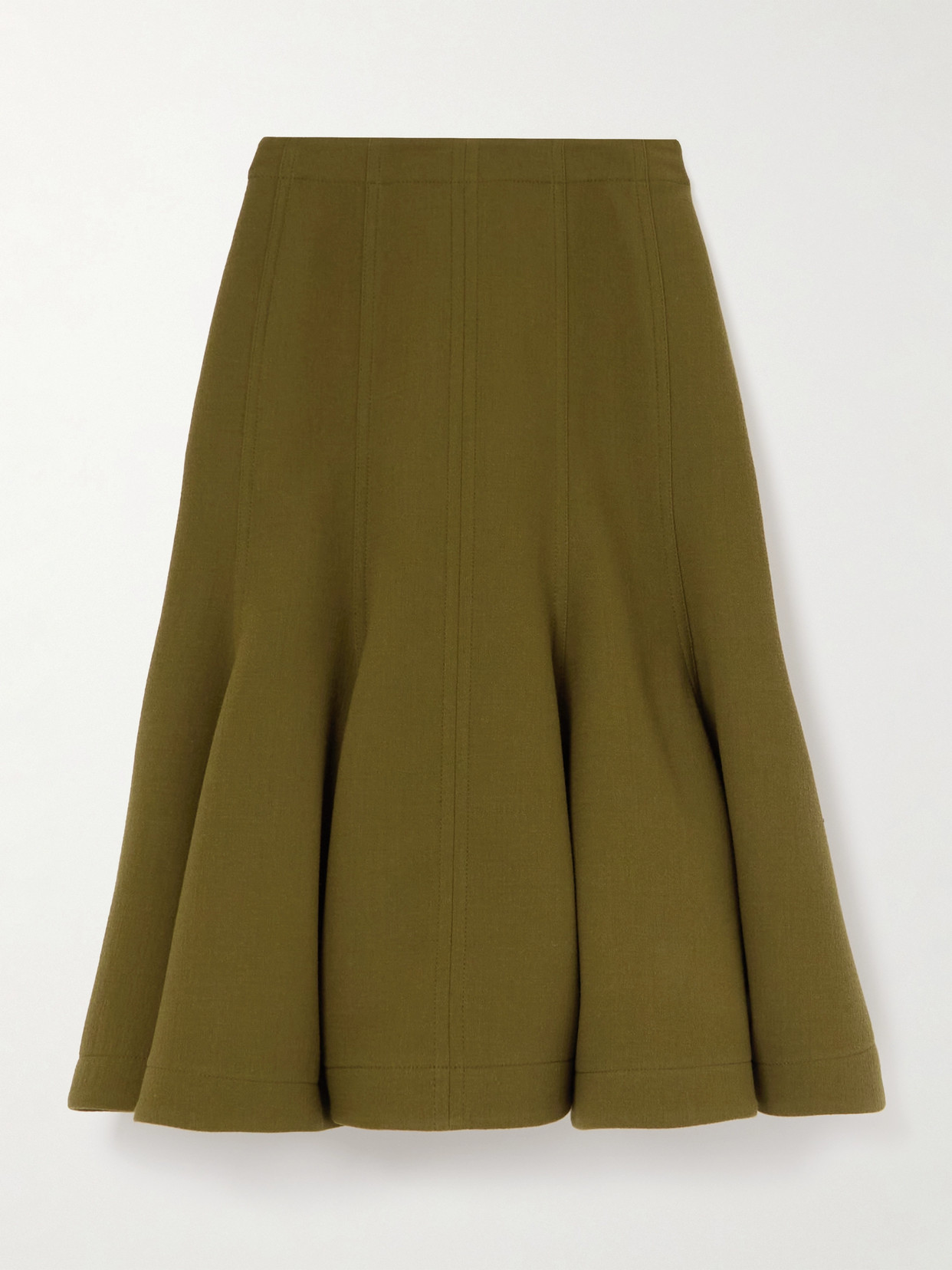 Bottega Veneta Paneled Pleated Wool-crepe Midi Skirt In Green