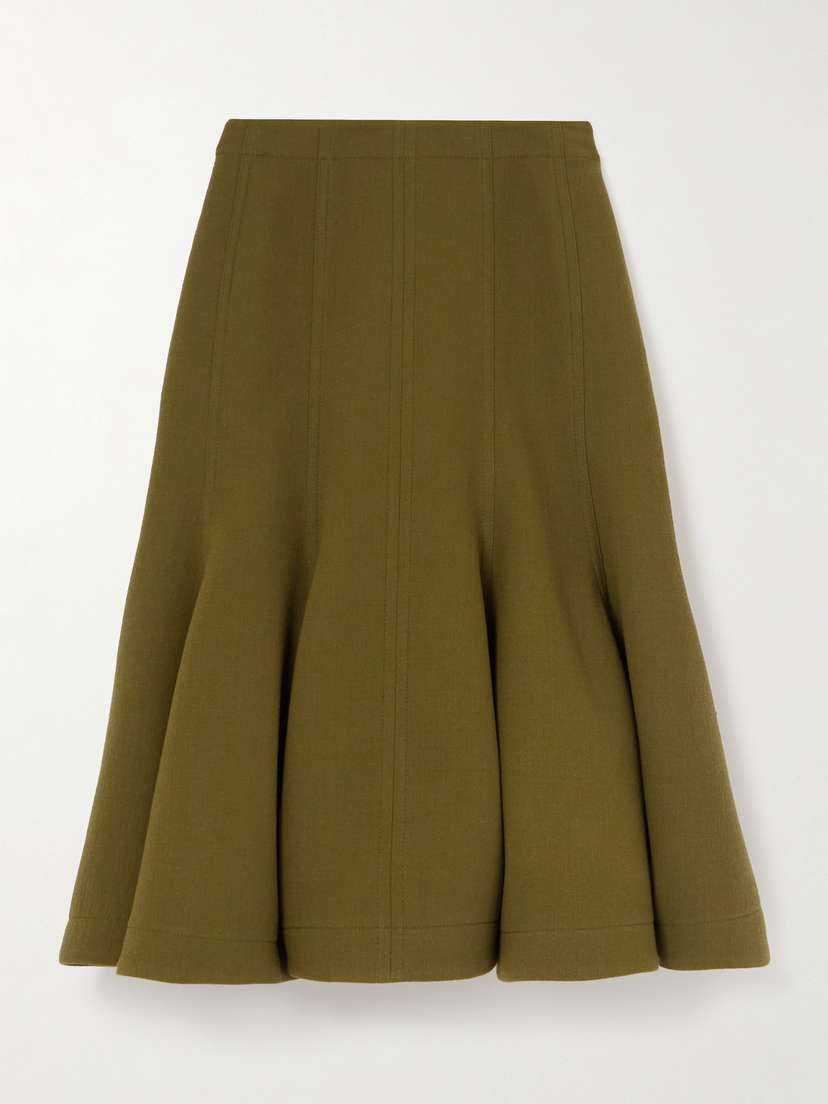 Bottega Veneta Paneled Pleated Wool-crepe Midi Skirt
