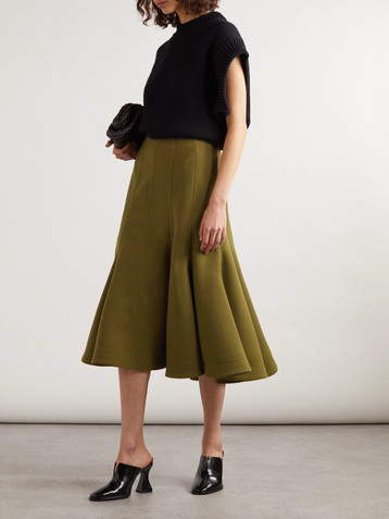 Bottega Veneta Paneled pleated wool-crepe midi skirt