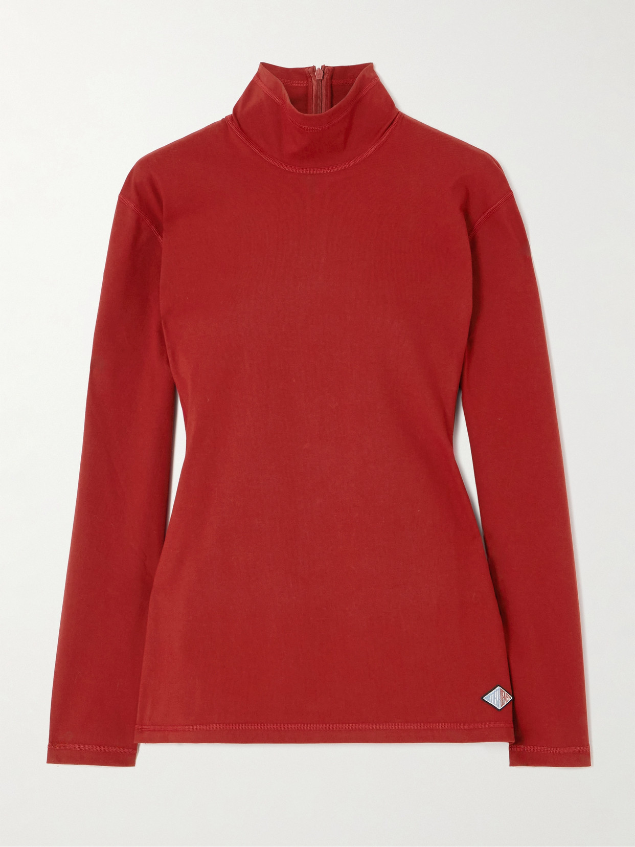 Bottega Veneta Appliquéd Stretch-cotton Jersey Blouse In Red