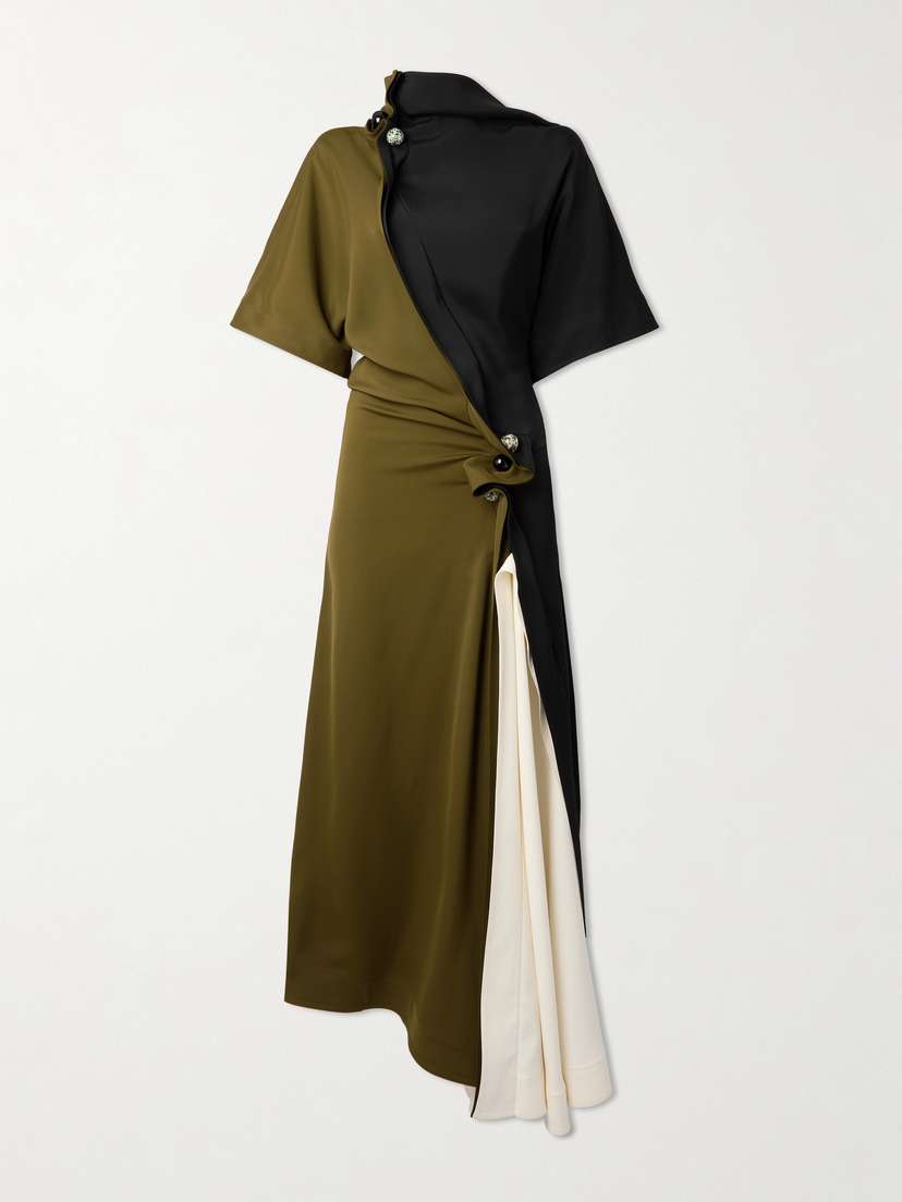 Bottega Veneta Draped Asymmetric Color-block Satin Dress