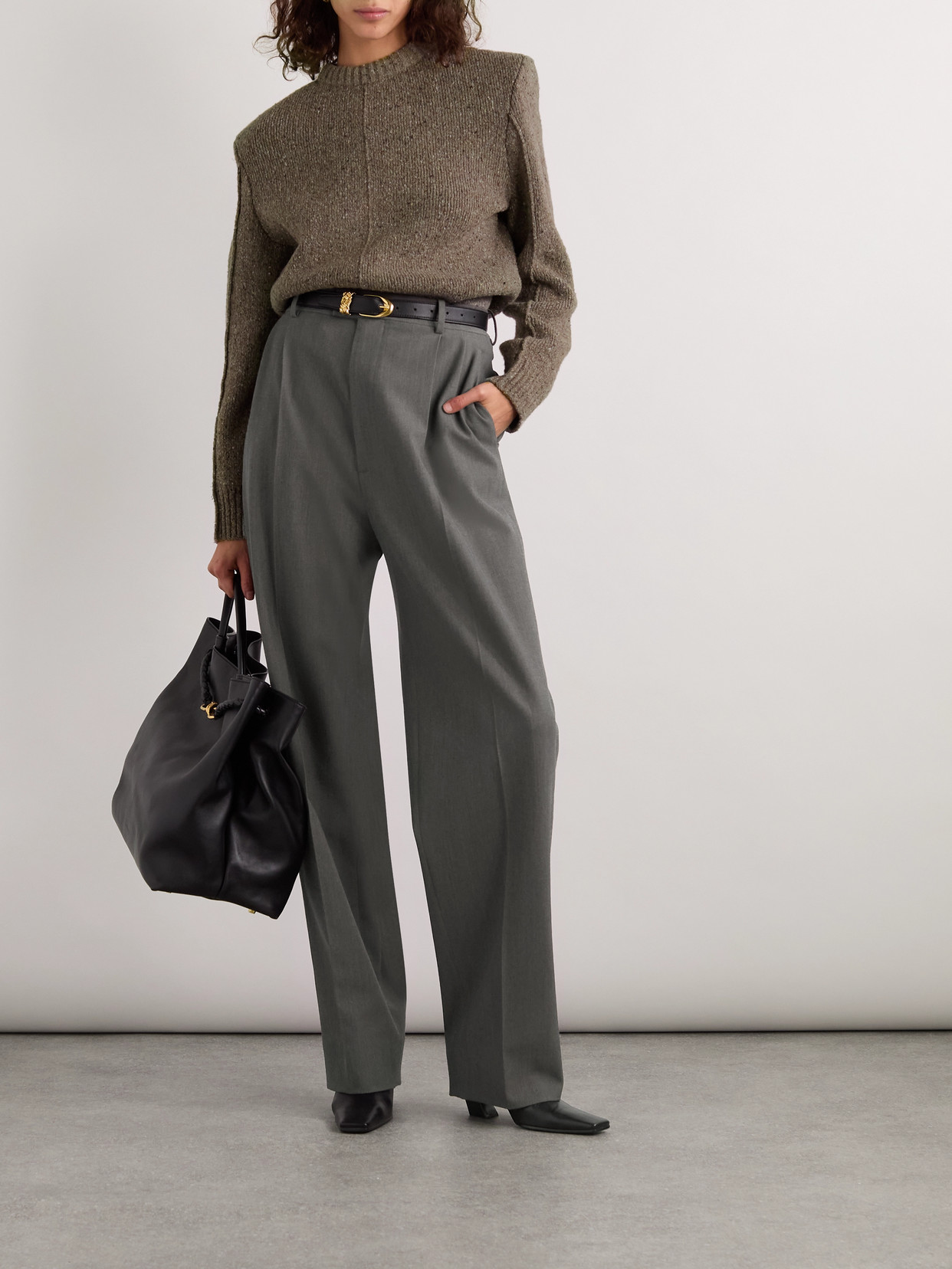 BOTTEGA VENETA PLEATED WOOL-BLEND STRAIGHT-LEG PANTS
