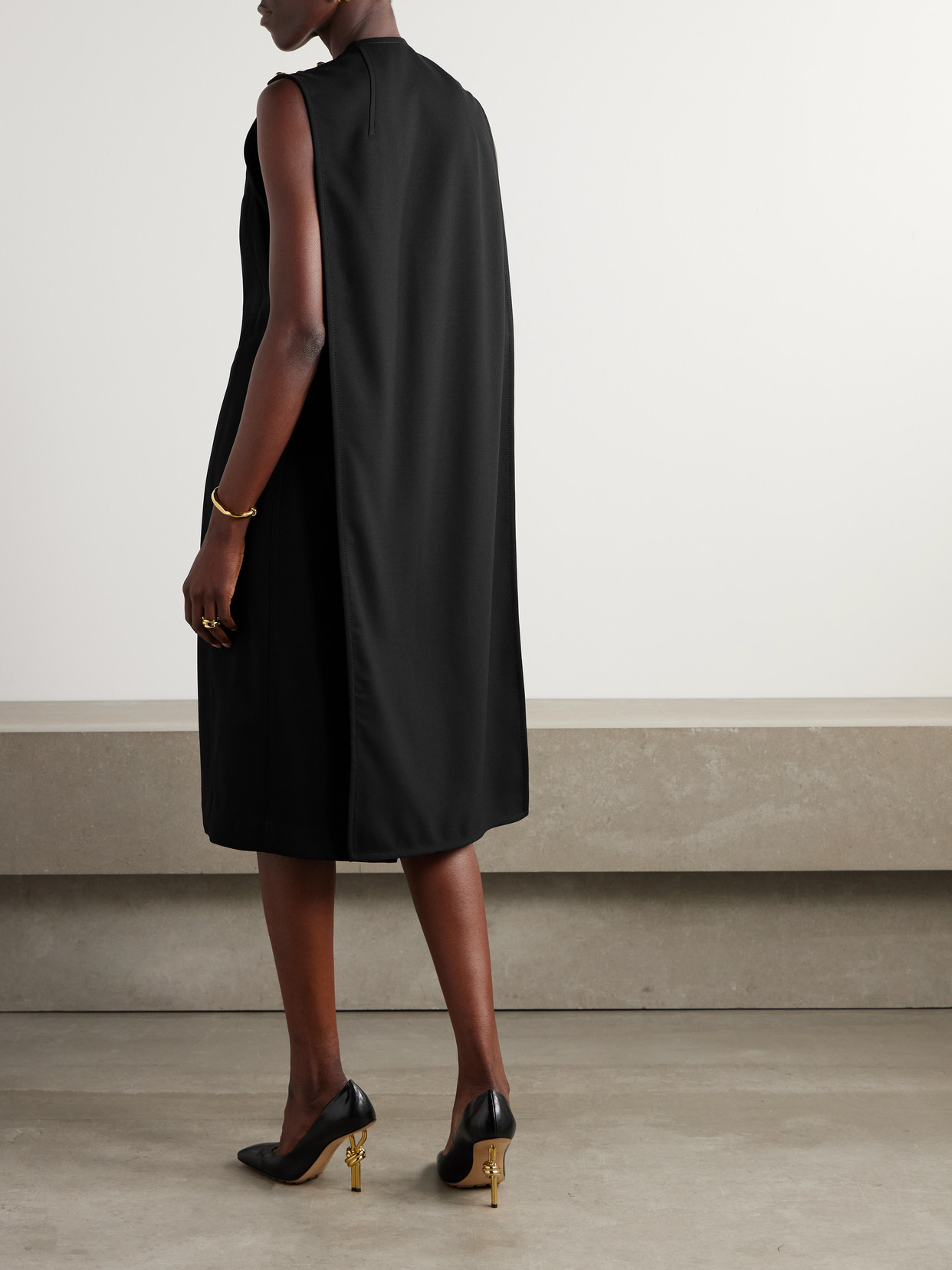 BOTTEGA VENETA CAPE-EFFECT RIBBED WOOL-BLEND DRESS