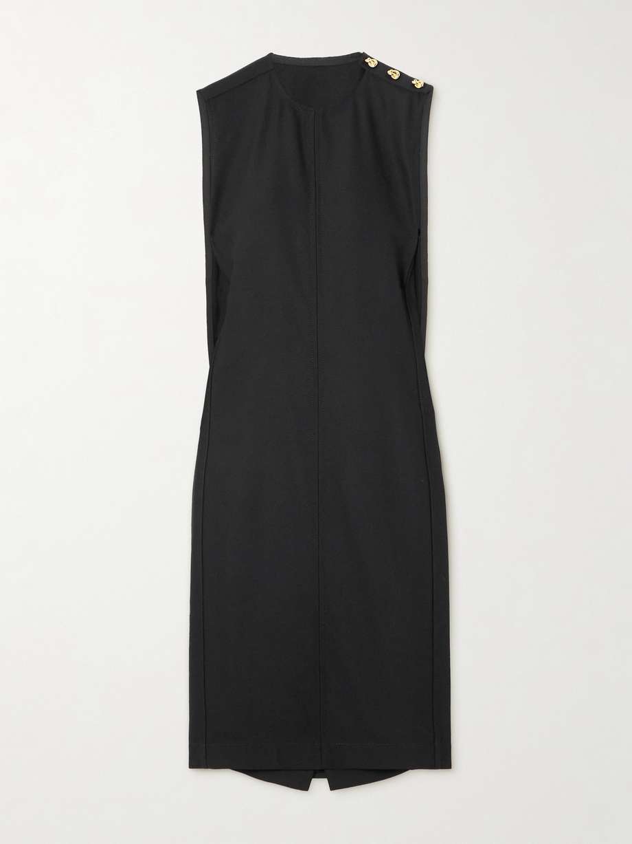 cape-effect ribbed wool-blend dress