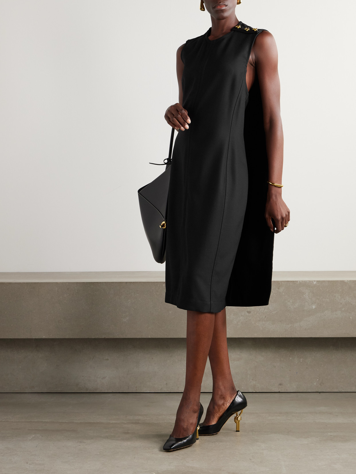 BOTTEGA VENETA CAPE-EFFECT RIBBED WOOL-BLEND DRESS