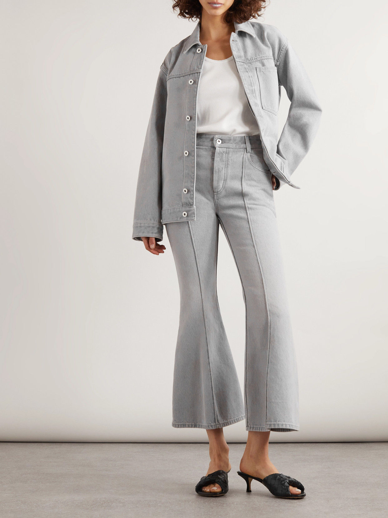 Bottega Veneta Cropped High-rise Flared Jeans In Gray
