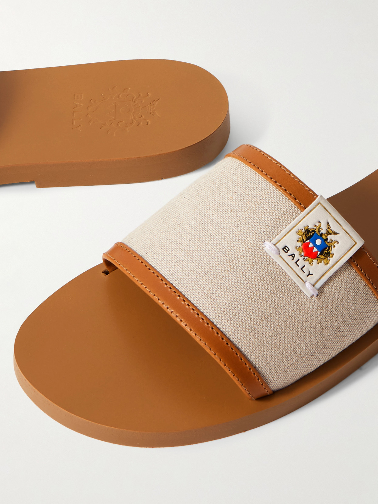 BALLY SOLLIE-T LOGO-APPLIQUÉD LEATHER-TRIMMED CANVAS SLIDES