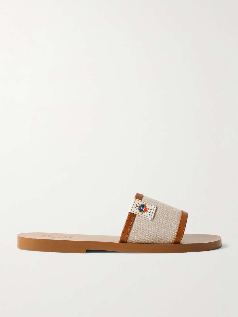 BALLY Sollie-t Logo-appliquéd Leather-trimmed Canvas Slides