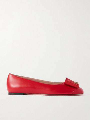 BALLY B-Bow embellished grosgrain-trimmed leather ballet flats