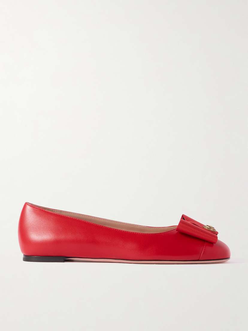 BALLY B-bow Embellished Grosgrain-trimmed Leather Ballet Flats