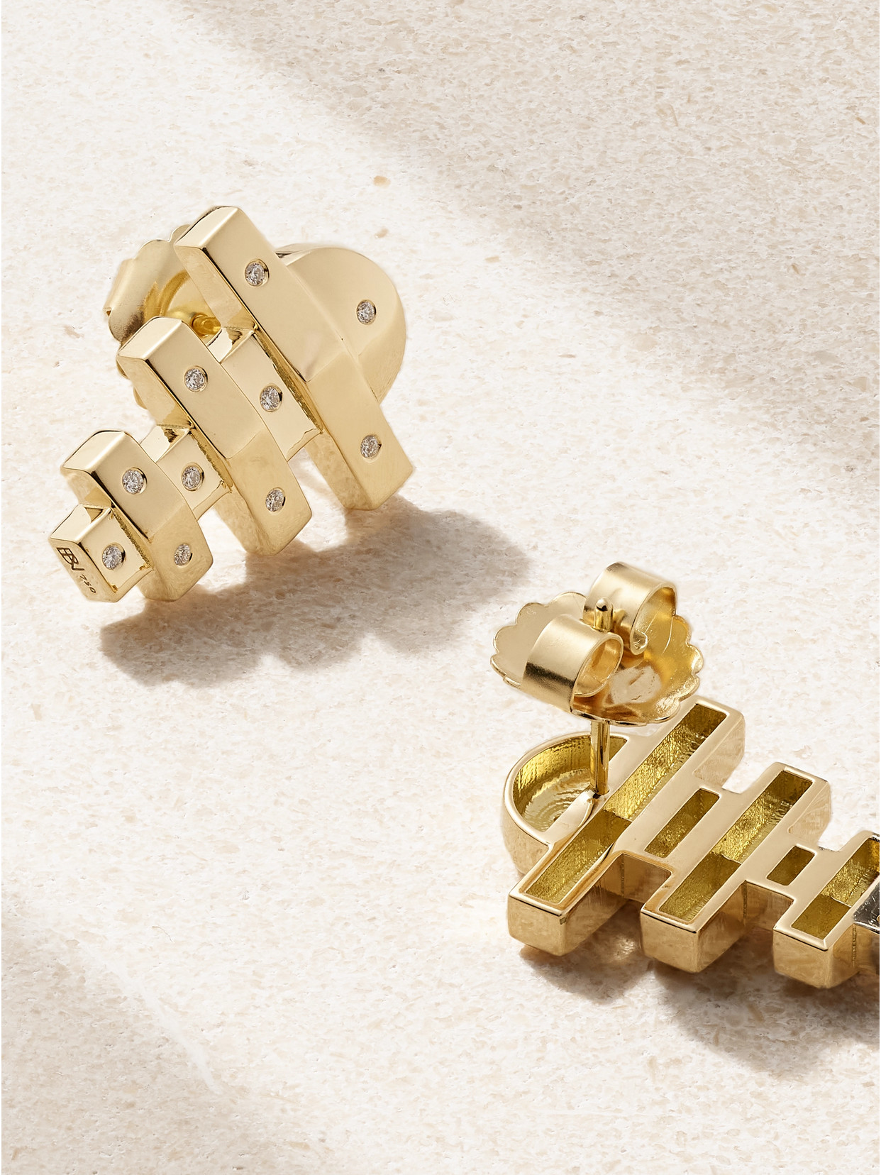 Shop Brent Neale Small Hopscotch 18-karat Gold Diamond Earrings