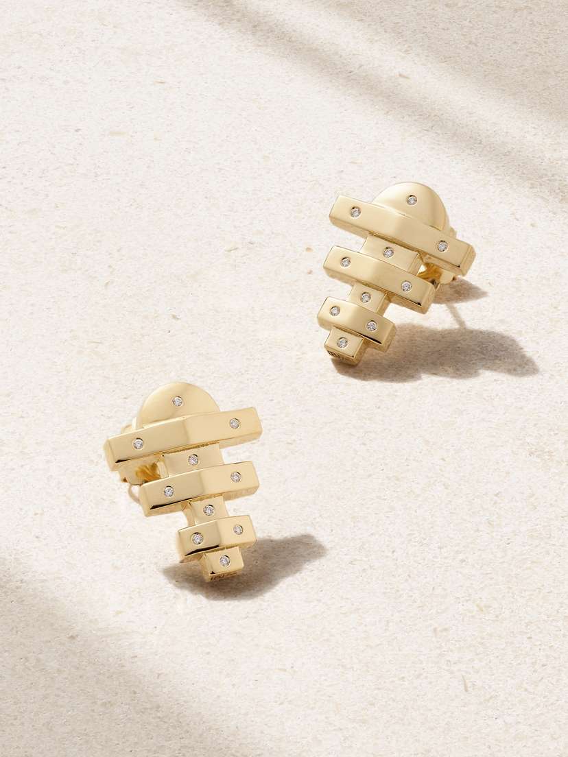 Brent Neale Small Hopscotch 18-karat Gold Diamond Earrings