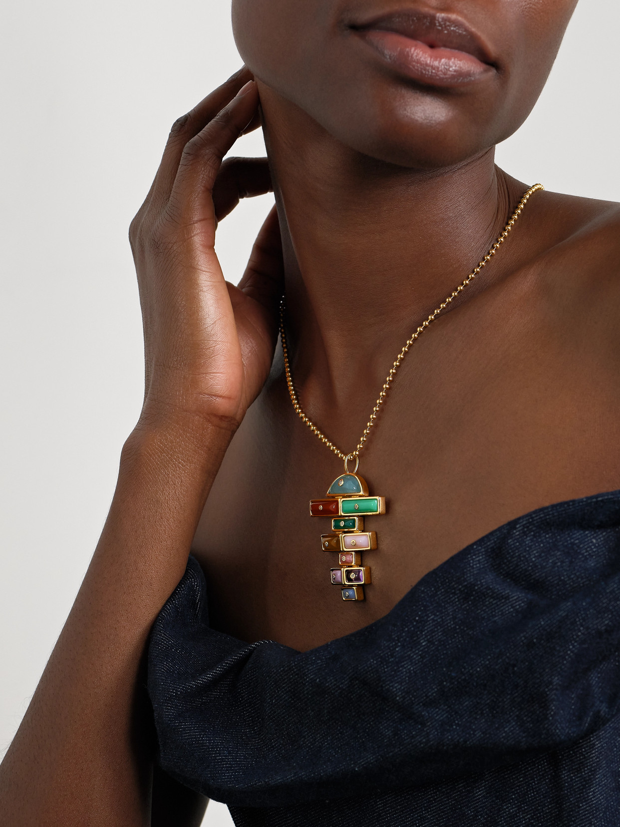 Shop Brent Neale Medium Hopscotch 18-karat Gold Multi-stone Necklace