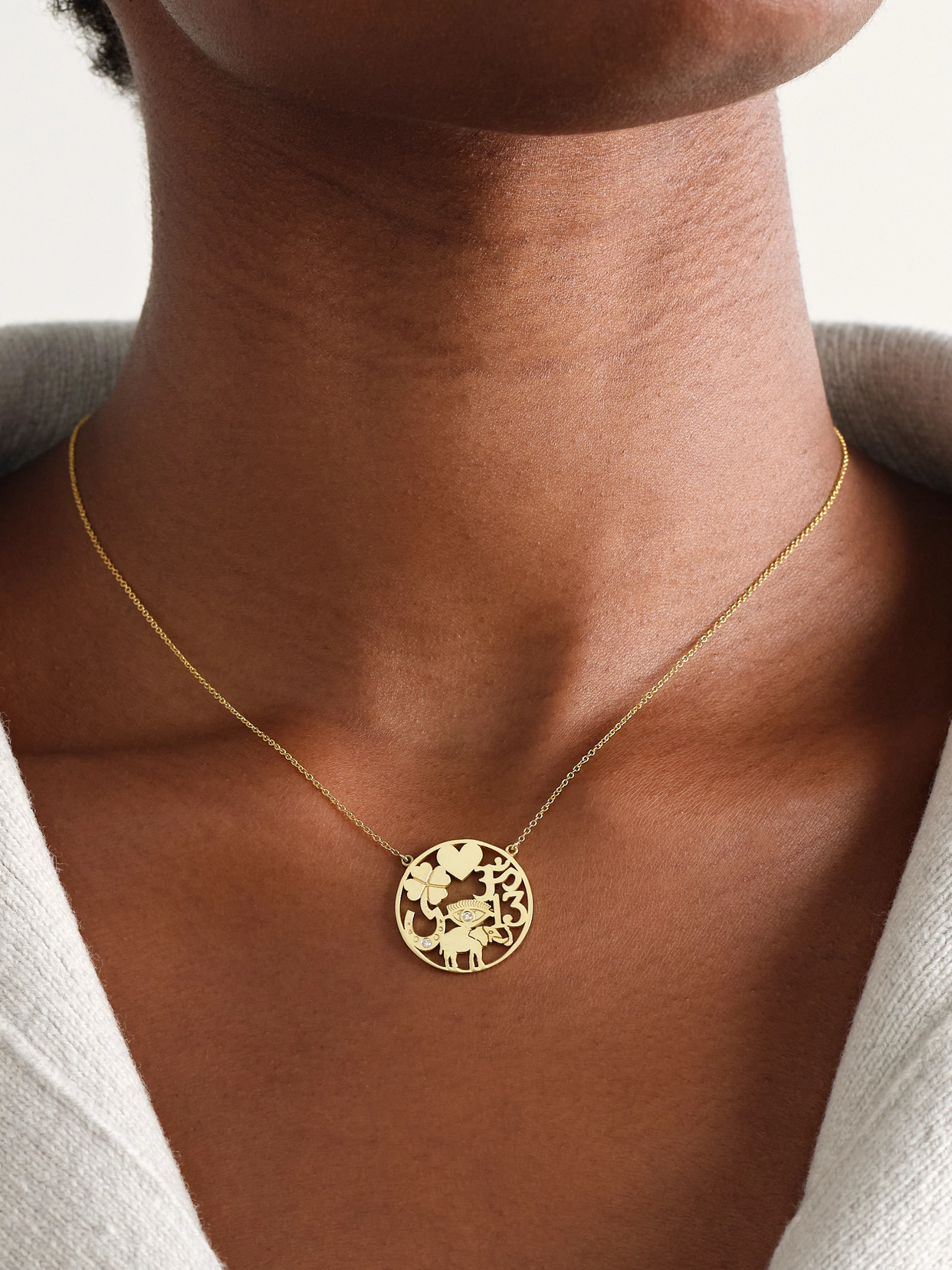 Jennifer Meyer Open Good Luck 18-karat Gold Diamond Necklace In Gold