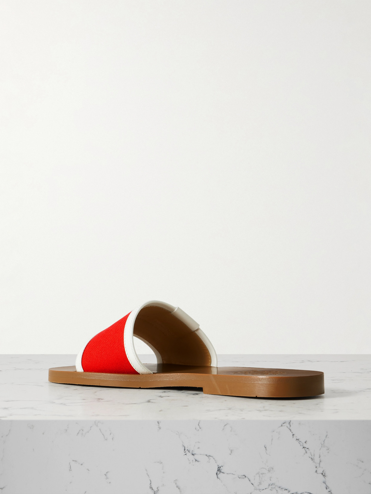 BALLY SOLLIE LEATHER-TRIMMED CANVAS SLIDES