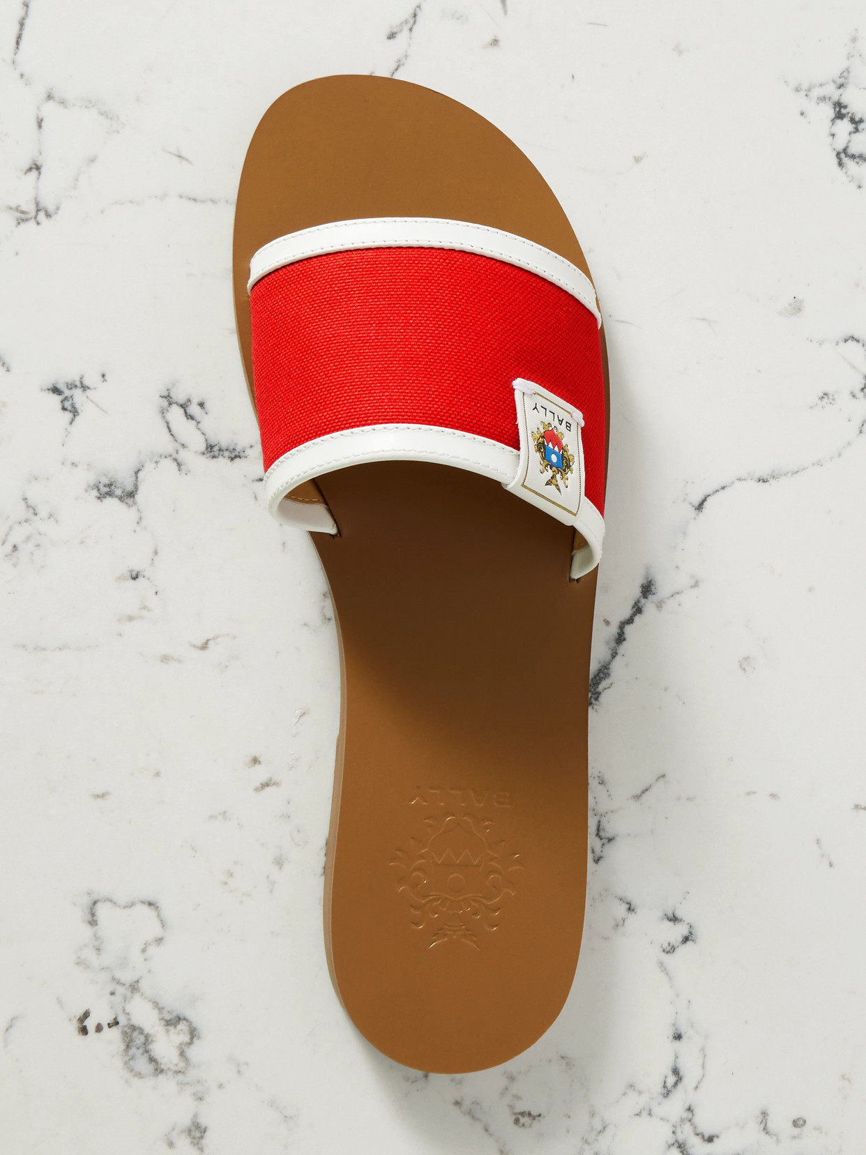 BALLY SOLLIE LEATHER-TRIMMED CANVAS SLIDES