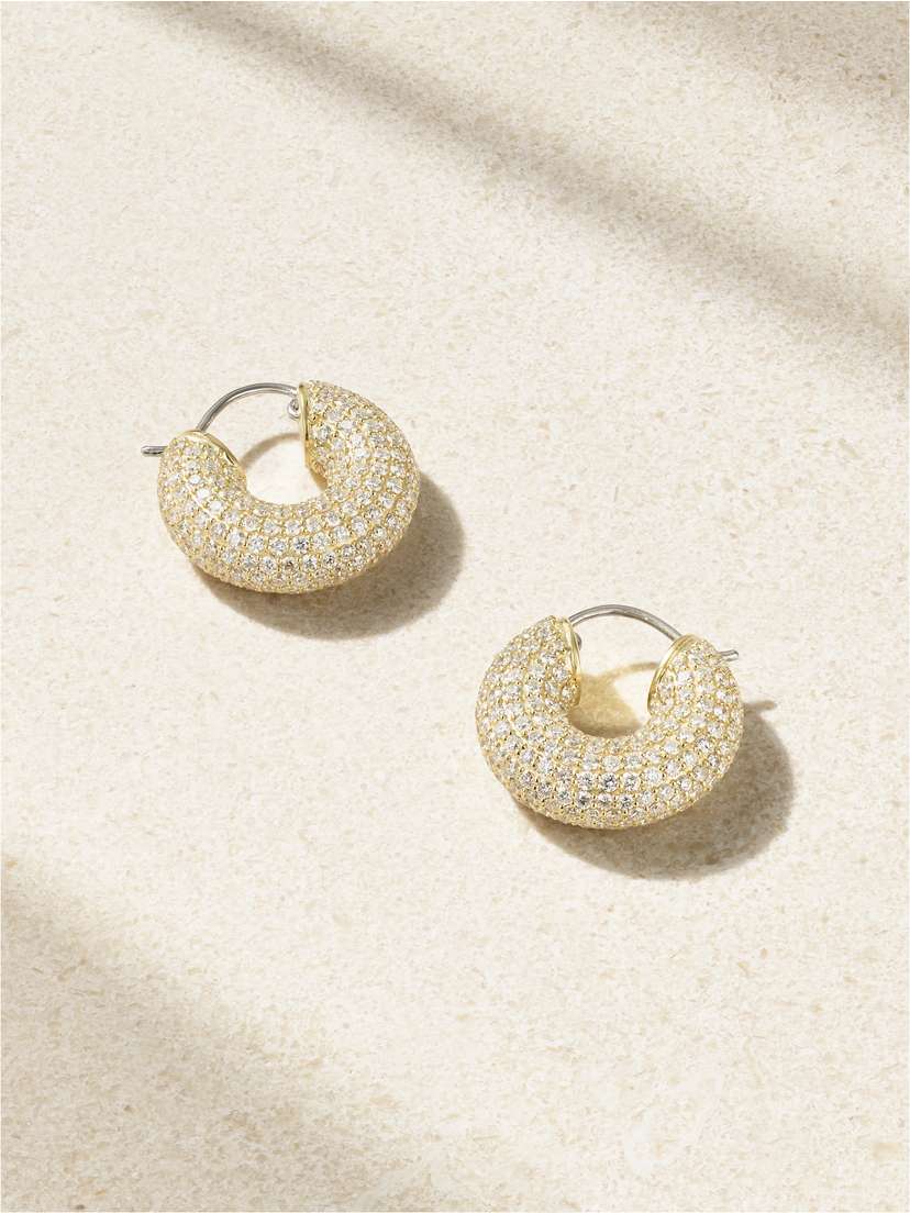 Jennifer Meyer Large Tubular Huggies 18-karat Gold Diamond Hoop Earrings