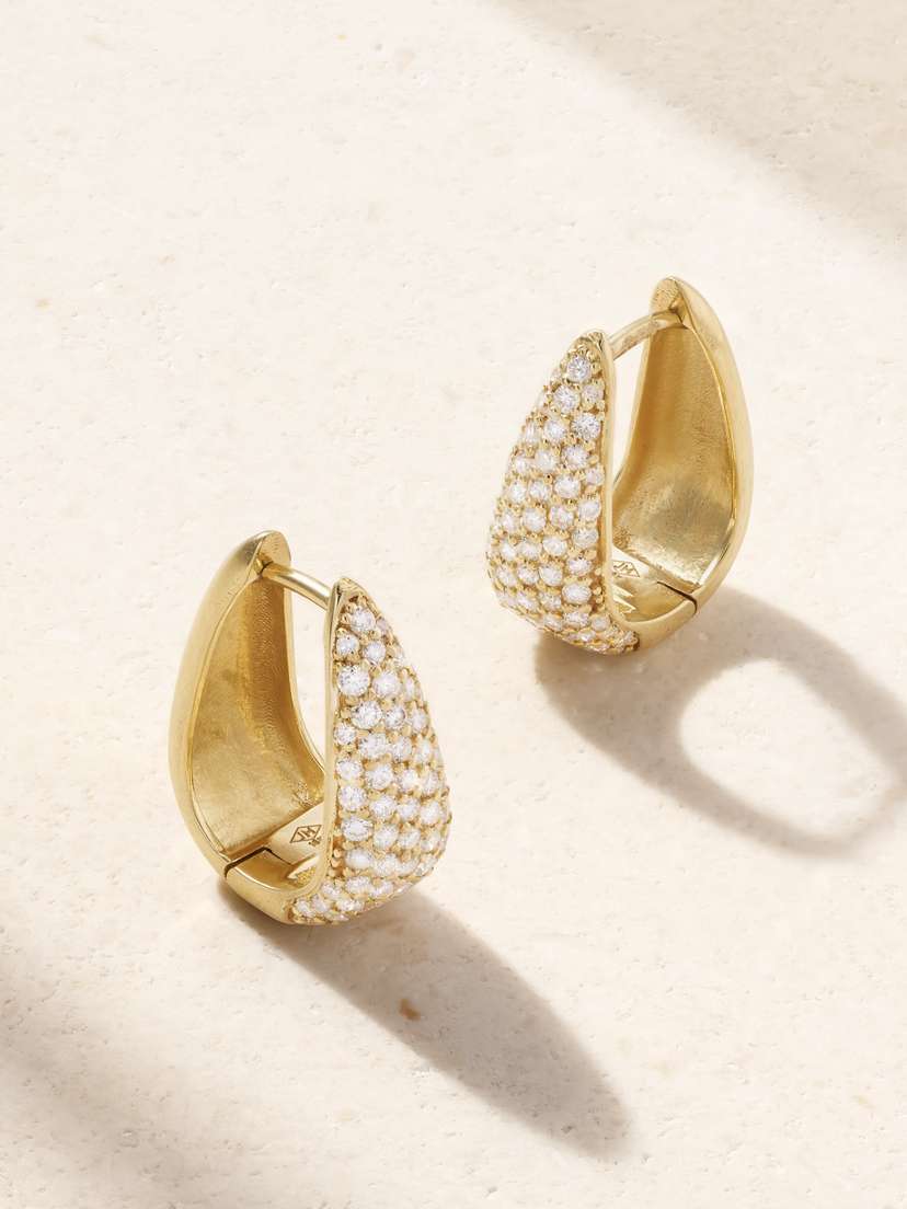 Jennifer Meyer Mini Elongated Teardrop 18-karat Gold Diamond Hoop Earrings