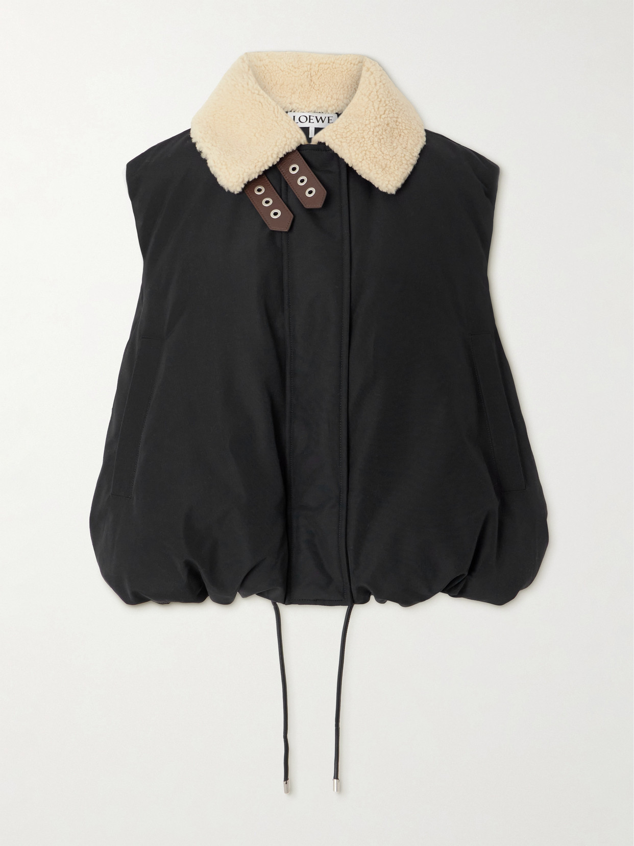 Loewe Shearling-trimmed Padded Cotton-blend Shell Waistcoat In Black