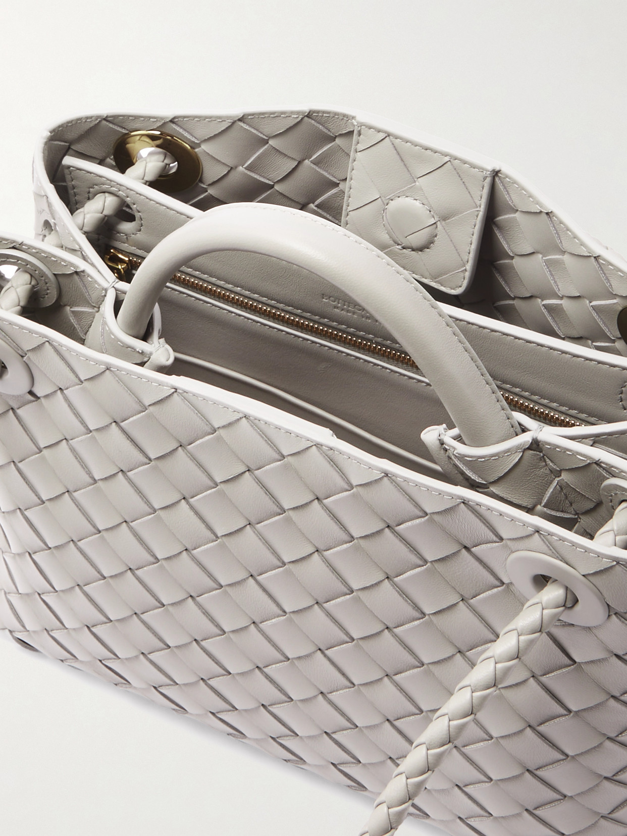 Bottega Veneta Andiamo Intrecciato Small Leather Tote Bag In Gray