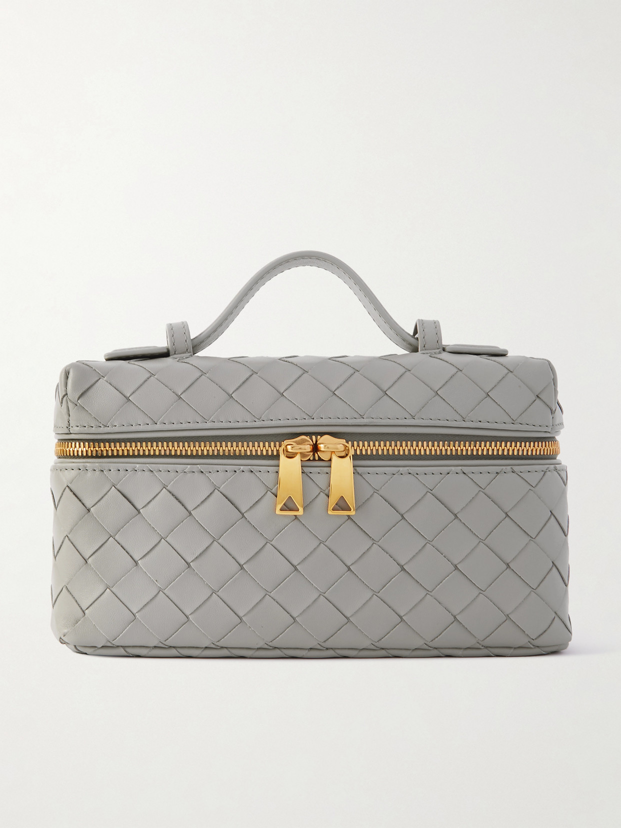 Bottega Veneta Intrecciato Leather Convertible Vanity Case In Gray